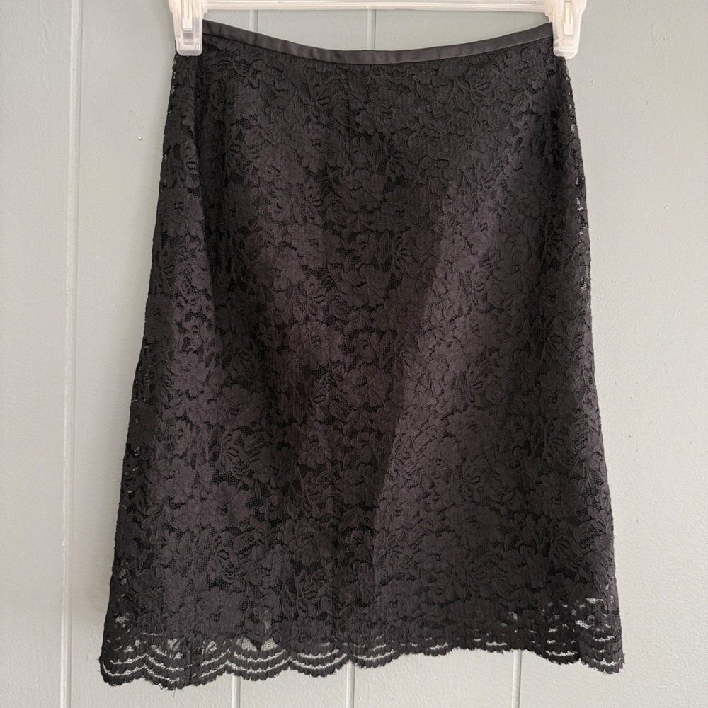 Charter Club 4P Black Floral Lace Pencil Skirt Goth Witchy Lined Scalloped Hem